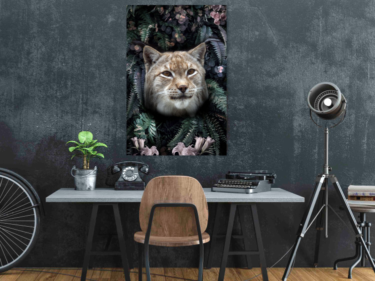 Poster Lynx in Flowers - feline portrait against a background of green plants and flowers 138701 additionalImage 6