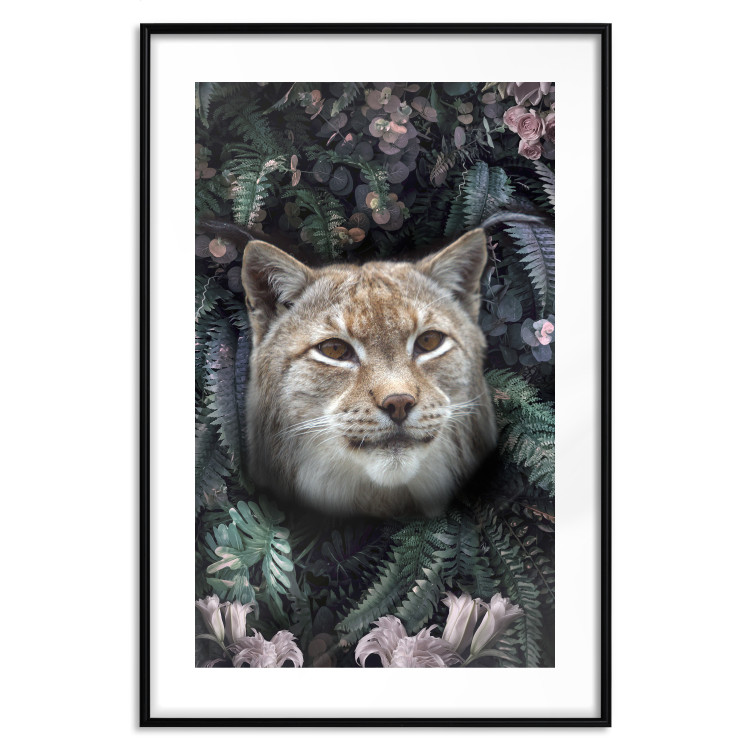 Poster Lynx in Flowers - feline portrait against a background of green plants and flowers 138701 additionalImage 17