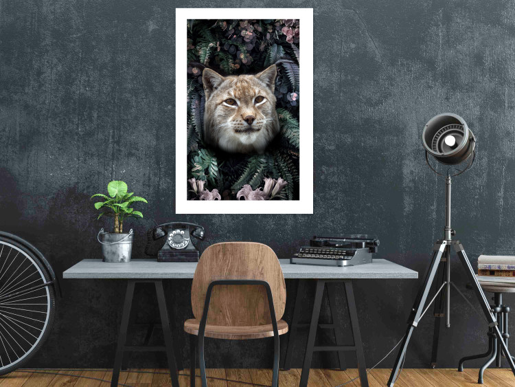 Poster Lynx in Flowers - feline portrait against a background of green plants and flowers 138701 additionalImage 10