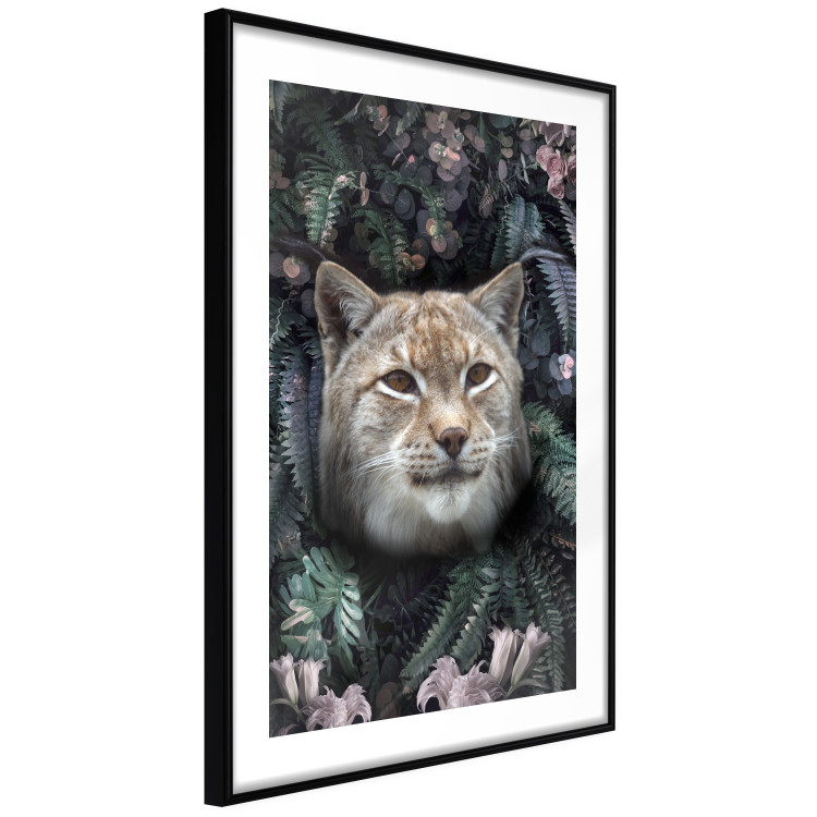 Poster Lynx in Flowers - feline portrait against a background of green plants and flowers 138701 additionalImage 15