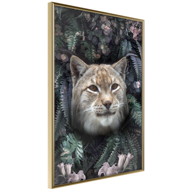 Poster Lynx in Flowers - feline portrait against a background of green plants and flowers 138701 additionalImage 7