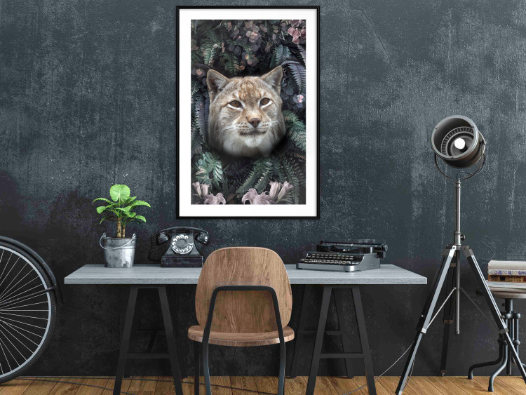 Poster Lynx in Flowers - feline portrait against a background of green plants and flowers 138701 additionalImage 5