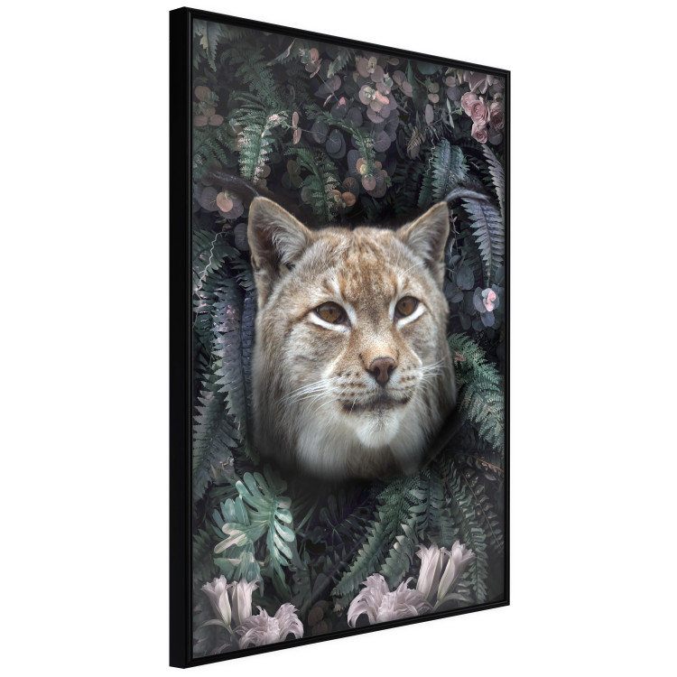 Poster Lynx in Flowers - feline portrait against a background of green plants and flowers 138701 additionalImage 4