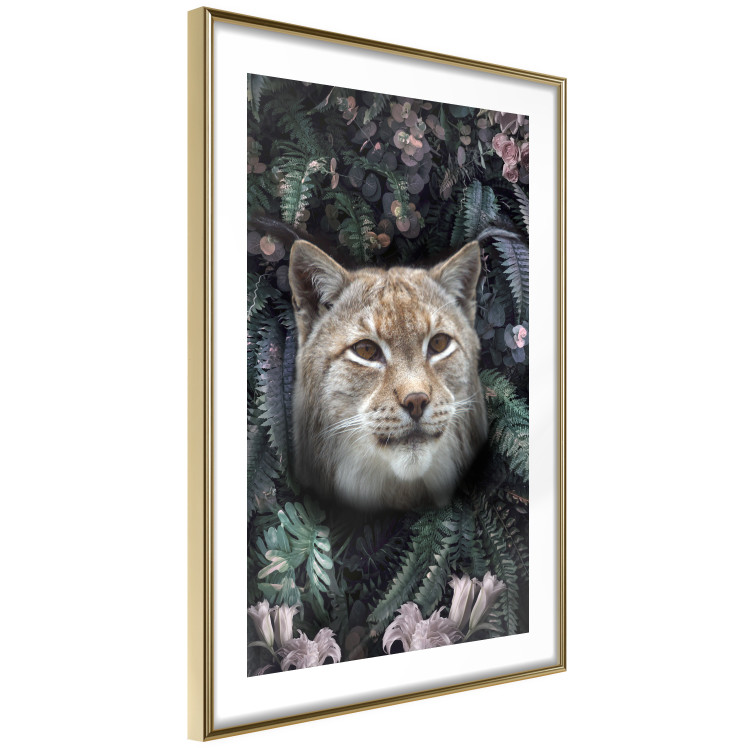 Poster Lynx in Flowers - feline portrait against a background of green plants and flowers 138701 additionalImage 2