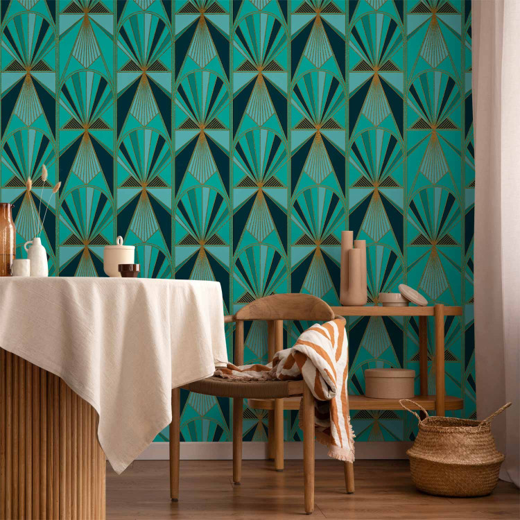 Wall Mural Green abstraction - colourful patterns in gold frame in art deco style 143201 additionalImage 6