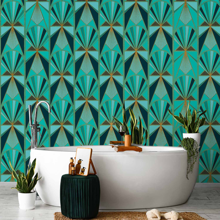 Wall Mural Green abstraction - colourful patterns in gold frame in art deco style 143201 additionalImage 8