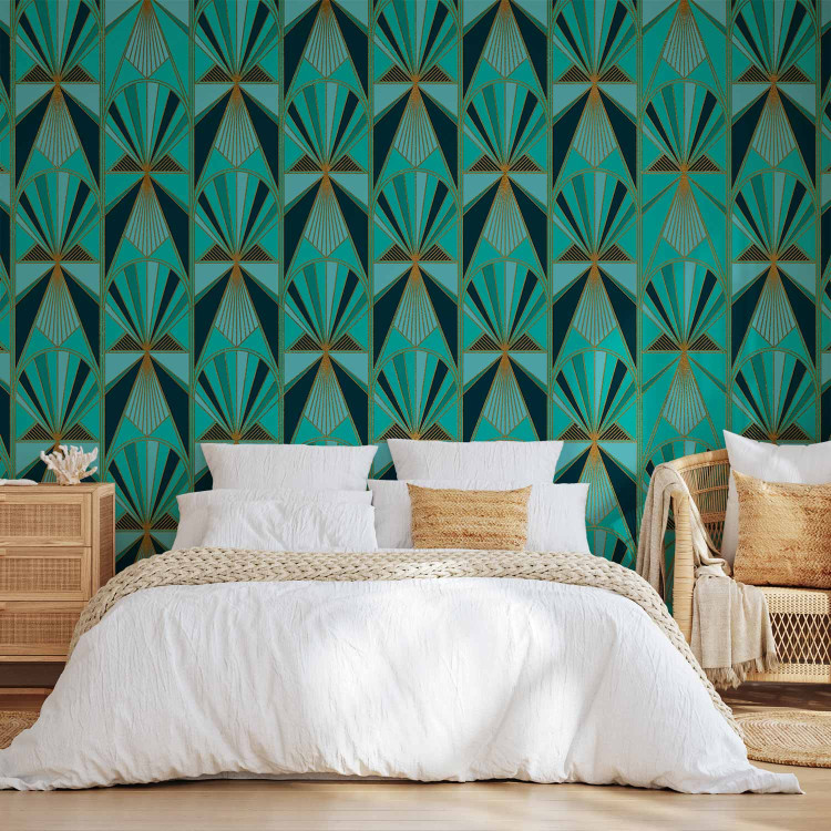 Wall Mural Green abstraction - colourful patterns in gold frame in art deco style 143201 additionalImage 2