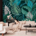 Photo Wallpaper Neon Jungle - Leaves and Inscriptions in Bright Greens and Blues 148801