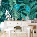 Photo Wallpaper Neon Jungle - Leaves and Inscriptions in Bright Greens and Blues 148801 additionalThumb 6