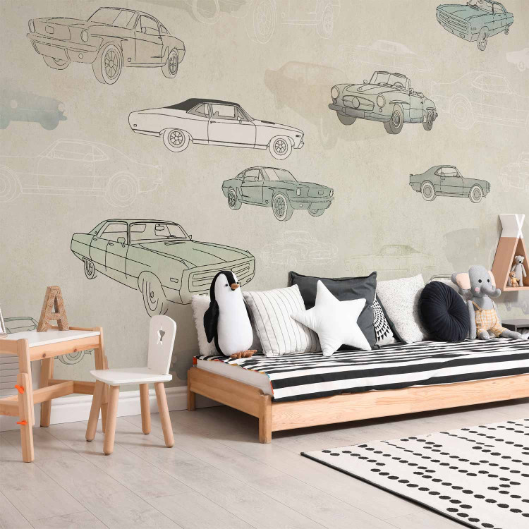 Wall Mural Automotive - Sketches and Drawings of Cars in Subdued Colors 149201 additionalImage 2