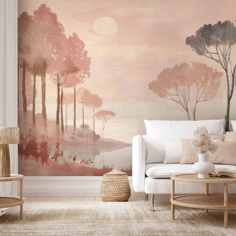 Wall Mural Subtle Landscape - Composition With Nature in Terracotta Color 160001