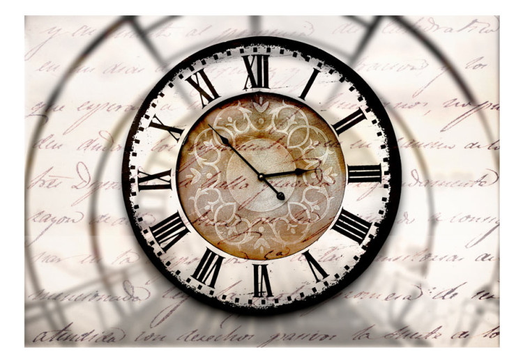 Photo Wallpaper Passage of Time - Large Clock with Shadow on Beige Background with Texts 60901 additionalImage 1