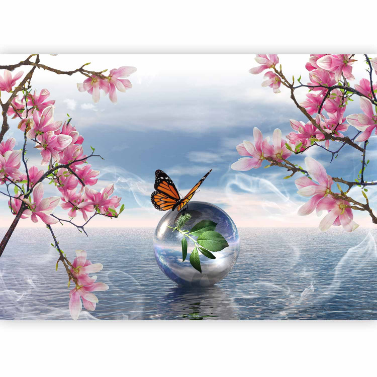 Wall Mural Butterfly Fantasy - Butterfly on a ball against the sea and magnolia background 61301 additionalImage 5
