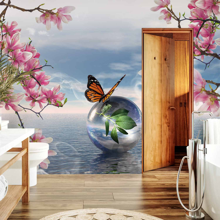 Wall Mural Butterfly Fantasy - Butterfly on a ball against the sea and magnolia background 61301 additionalImage 8