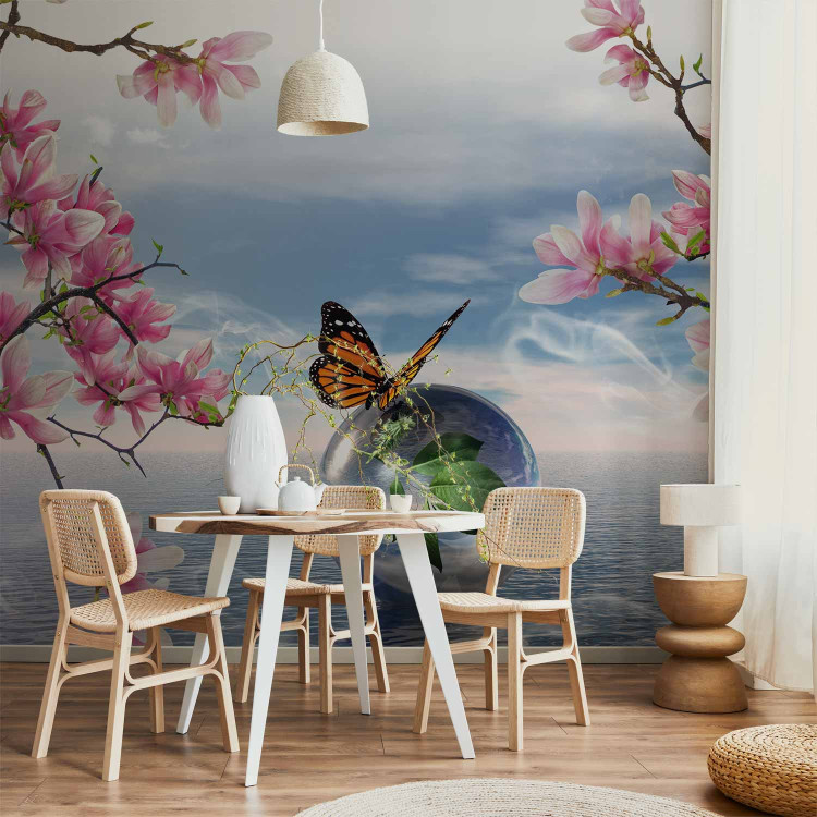 Wall Mural Butterfly Fantasy - Butterfly on a ball against the sea and magnolia background 61301 additionalImage 6