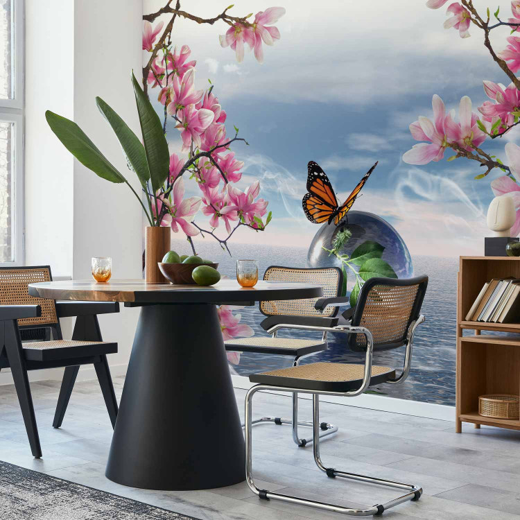 Wall Mural Butterfly Fantasy - Butterfly on a ball against the sea and magnolia background 61301 additionalImage 7