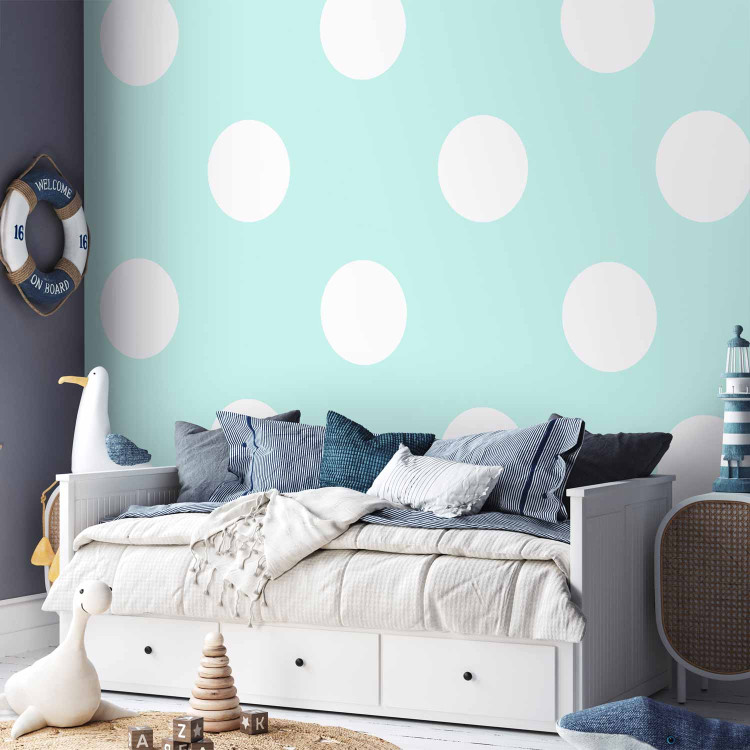 Wall Mural Tiny White Polka Dots - White Dots on Turquoise Background for Children's Room 64801 additionalImage 2