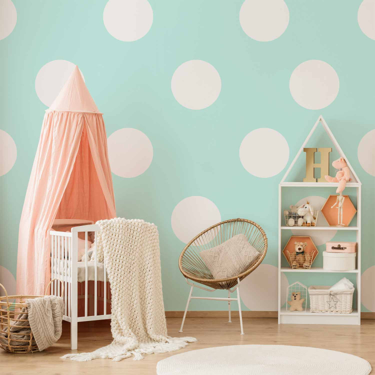 Wall Mural Tiny White Polka Dots - White Dots on Turquoise Background for Children's Room 64801 additionalImage 4