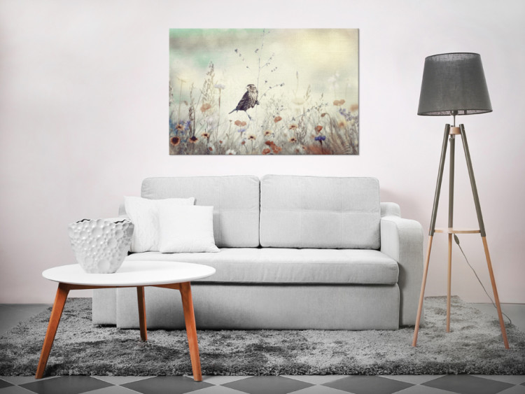 Canvas Print Wild Meadow (1-piece) - Bird amid Colorful Spring Flowers 92701 additionalImage 3