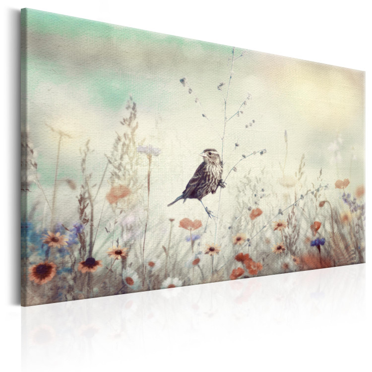 Canvas Print Wild Meadow (1-piece) - Bird amid Colorful Spring Flowers 92701 additionalImage 2