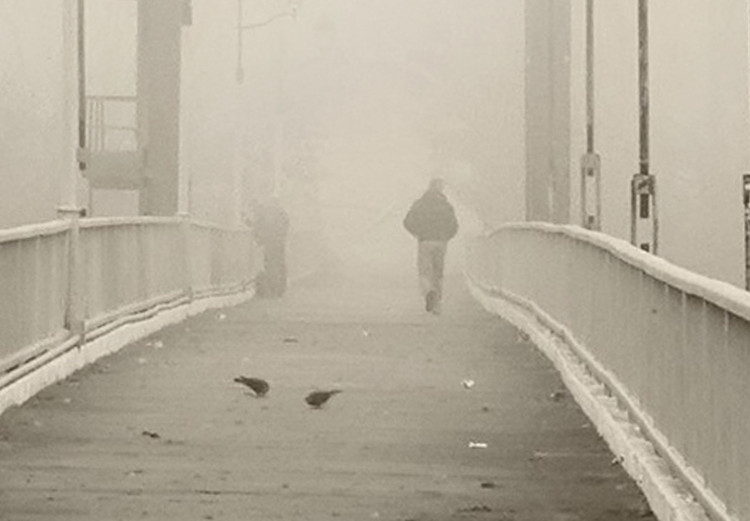 Wall Poster Bridge in the fog - urban architecture in sepia tones with a walking man 115011 additionalImage 8