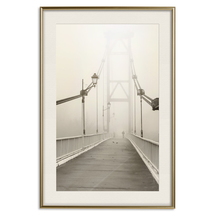 Wall Poster Bridge in the fog - urban architecture in sepia tones with a walking man 115011 additionalImage 19