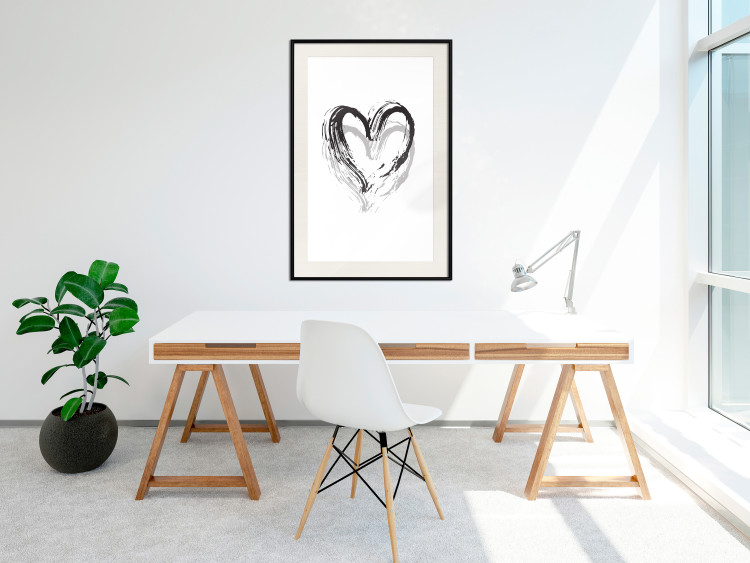 Wall Poster Painted heart - simple black and white composition with a love symbol 115111 additionalImage 21