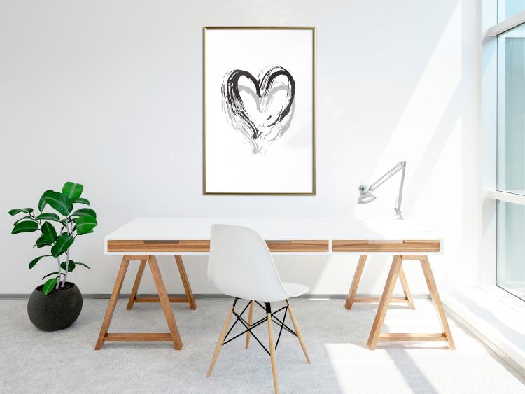 Wall Poster Painted heart - simple black and white composition with a love symbol 115111 additionalImage 5
