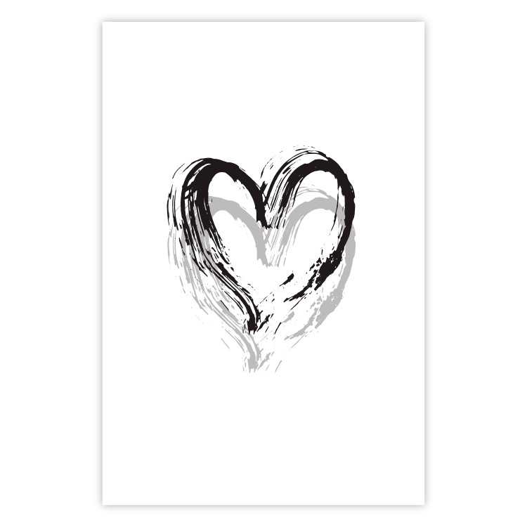 Wall Poster Painted heart - simple black and white composition with a love symbol 115111 additionalImage 25