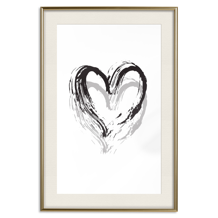 Wall Poster Painted heart - simple black and white composition with a love symbol 115111 additionalImage 19