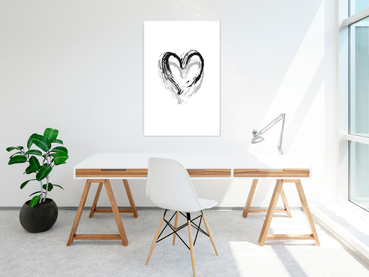 Wall Poster Painted heart - simple black and white composition with a love symbol 115111 additionalImage 2