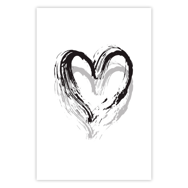 Wall Poster Painted heart - simple black and white composition with a love symbol 115111