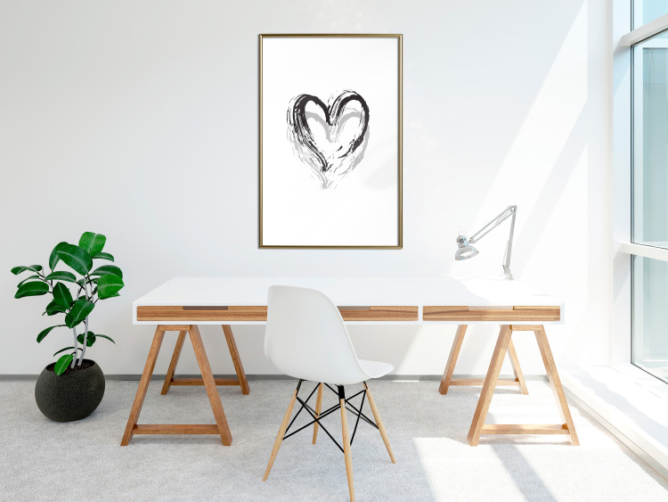 Wall Poster Painted heart - simple black and white composition with a love symbol 115111 additionalImage 15