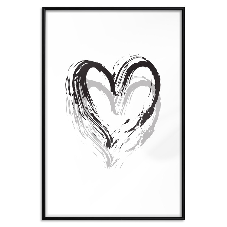 Wall Poster Painted heart - simple black and white composition with a love symbol 115111 additionalImage 24