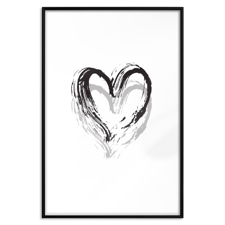 Wall Poster Painted heart - simple black and white composition with a love symbol 115111 additionalImage 17