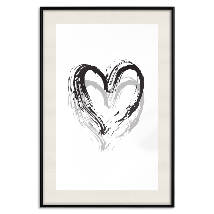 Wall Poster Painted heart - simple black and white composition with a love symbol 115111 additionalImage 18