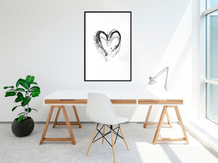 Wall Poster Painted heart - simple black and white composition with a love symbol 115111 additionalImage 6