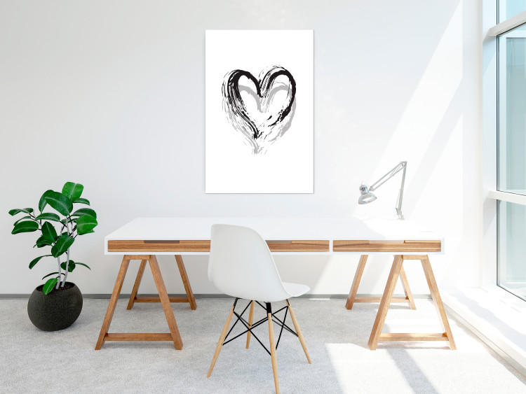 Wall Poster Painted heart - simple black and white composition with a love symbol 115111 additionalImage 22