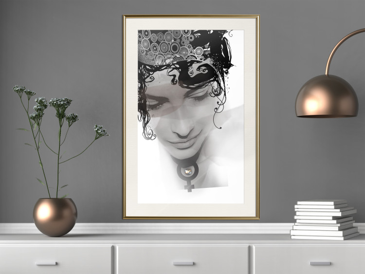 Wall Poster Feminine Beauty - black and white abstraction with a woman's face and patterns 116411 additionalImage 21