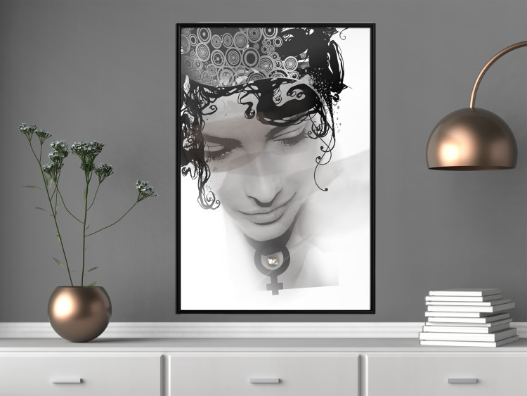 Wall Poster Feminine Beauty - black and white abstraction with a woman's face and patterns 116411 additionalImage 3