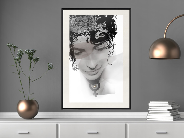 Wall Poster Feminine Beauty - black and white abstraction with a woman's face and patterns 116411 additionalImage 22