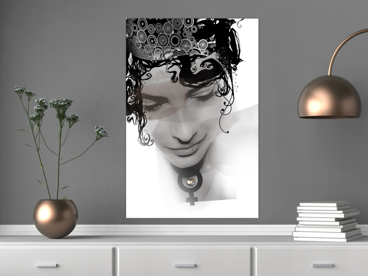 Wall Poster Feminine Beauty - black and white abstraction with a woman's face and patterns 116411 additionalImage 17