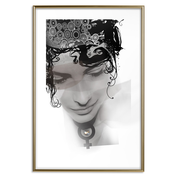 Wall Poster Feminine Beauty - black and white abstraction with a woman's face and patterns 116411 additionalImage 14