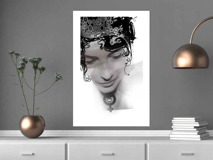 Wall Poster Feminine Beauty - black and white abstraction with a woman's face and patterns 116411 additionalImage 2