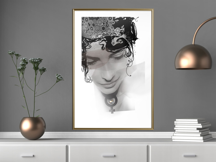 Wall Poster Feminine Beauty - black and white abstraction with a woman's face and patterns 116411 additionalImage 15