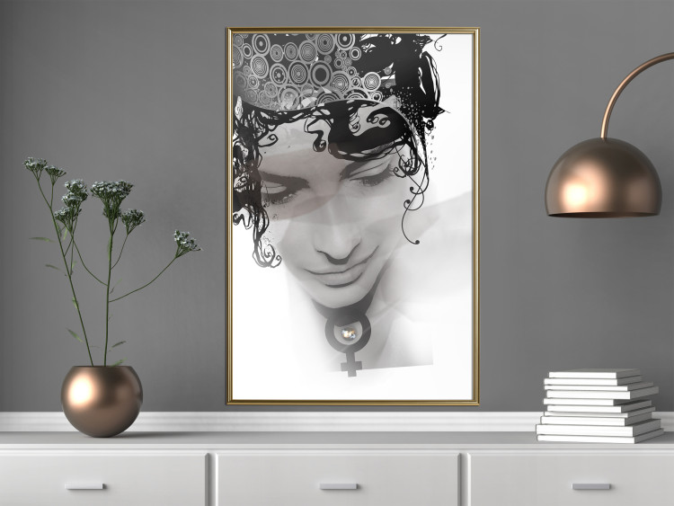 Wall Poster Feminine Beauty - black and white abstraction with a woman's face and patterns 116411 additionalImage 5