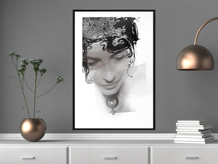 Wall Poster Feminine Beauty - black and white abstraction with a woman's face and patterns 116411 additionalImage 6