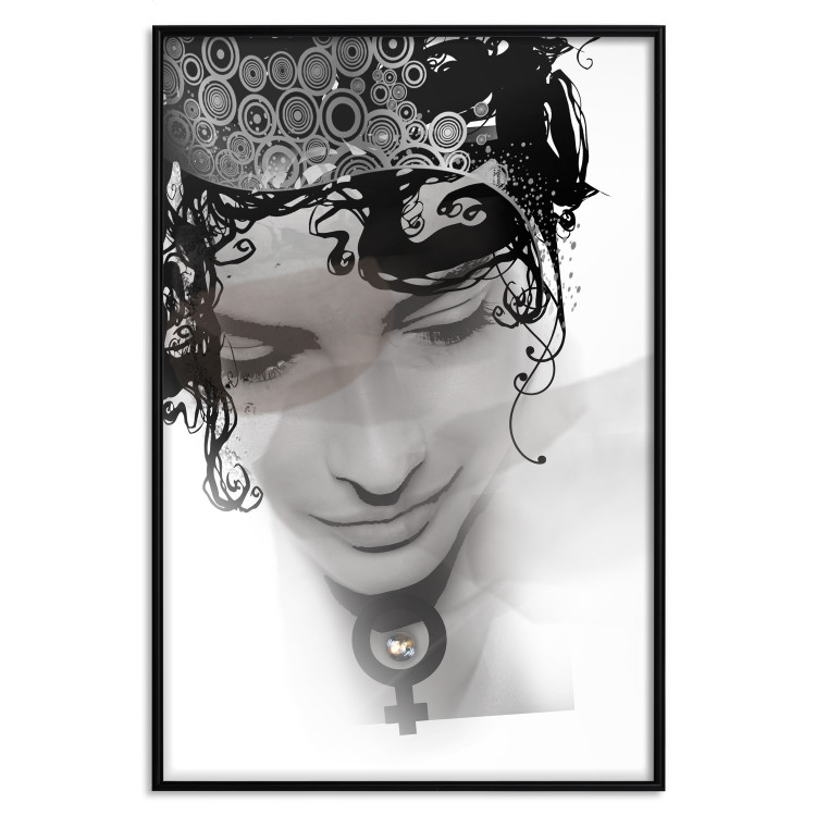 Wall Poster Feminine Beauty - black and white abstraction with a woman's face and patterns 116411 additionalImage 24
