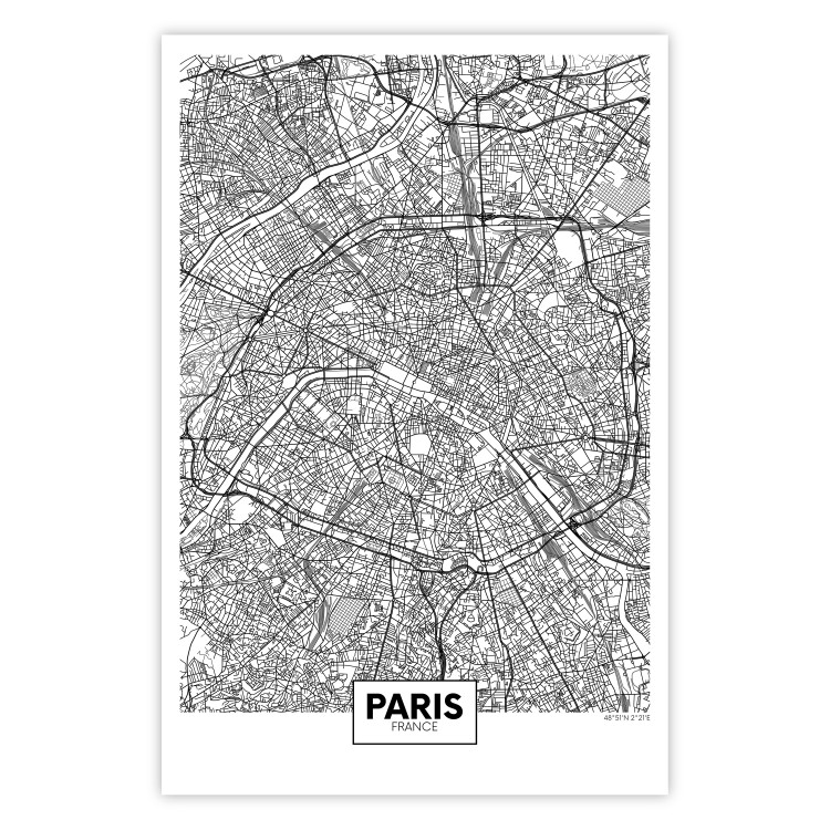 Wall Poster Map of Paris - black and white map of the French city and simple inscriptions 117911