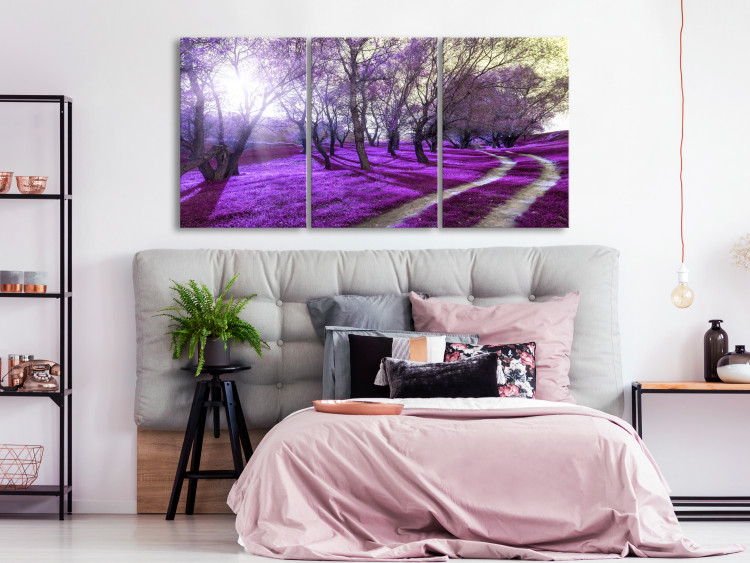 Canvas Art Print Purple alley - forest landscape with lavender plain and sunlight 122211 additionalImage 3